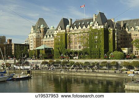 Stock Image -  Victoria, British Columbia, Canada, Vancouver Island, Inner Harbour, The Empress Hotel, waterfront. Fotosearch