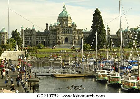 Stock Image -  Victoria, British Columbia, Canada, Vancouver Island, Inner Harbour, Parliament Buildings, waterfront, marina . Fotosearch