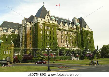 Stock Image -  Victoria, British Columbia, Canada, Vancouver Island, Inner Harbour, The Empress Hotel. Fotosearch