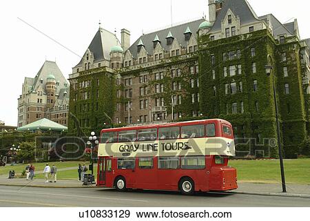 Victoria, British Columbia, Canada, Vancouver Island, Inner Harbour, The Empress Hotel, red double-decker bus View Large Photo Image Stock Photo - Victoria, British Columbia, Canada, Vancouver Island, Inner Harbour, The Empress Hotel, red double-decker bus. Fotosearch
