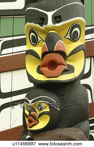 Stock Photo -  Victoria, British Columbia, Canada, Vancouver Island, Thunderbird Park, totem pole, carved by Kwakwaka'wakw artist Mungo Martin. Fotosearch