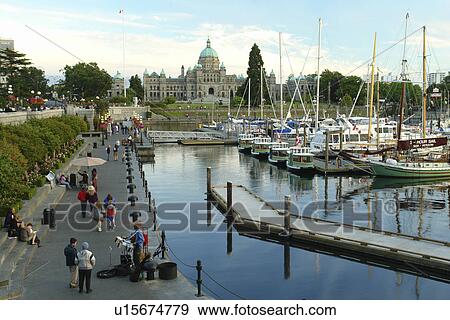 Stock Photo -  Victoria, British Columbia, Canada, Vancouver Island, Inner Harbour, Parliament Buildings, waterfront, marina . Fotosearch