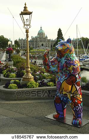Victoria, British Columbia, Canada, Vancouver Island, Inner Harbour, downtown skyline, waterfront, Spirit Bears in the City, Good News Bear bear statue View Large Photo Image Stock Photo - Victoria, British Columbia, Canada, Vancouver Island, Inner Harbour, downtown skyline, waterfront, Spirit Bears in the City, Good News Bear bear statue. Fotosearch