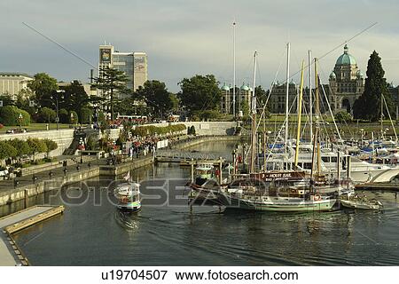 Stock Photo -  Victoria, British Columbia, Canada, Vancouver Island, Inner Harbour, waterfront, marina, water taxi. Fotosearch