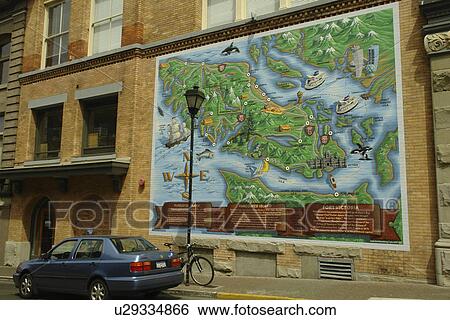 Stock Photograph -  Victoria, British Columbia, Canada, Vancouver Island, downtown, wall mural, map. Fotosearch