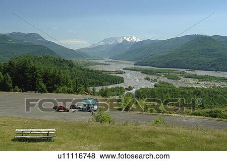 Stock Photo -  WA, Washington, Mount St. Helens National Volcanic Monument, Hoffstadt Bluffs Visitor Center, Toutle River. Fotosearch