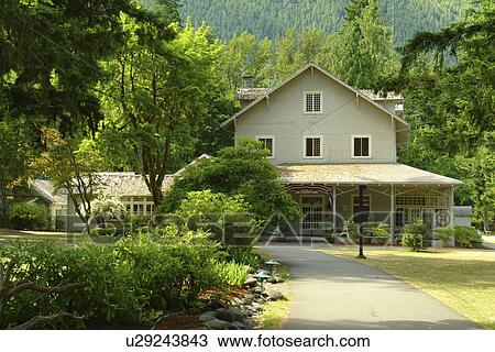 Stock Image -  WA, Washington, Olympic Peninsula, Olympic National Park, Lake Crescent Lodge. Fotosearch