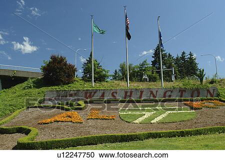 WA, Washington, Welcome to Washington, floral sign, I-5 View Large Photo Image Stock Image - WA, Washington, Welcome to Washington, floral sign, I-5. Fotosearch