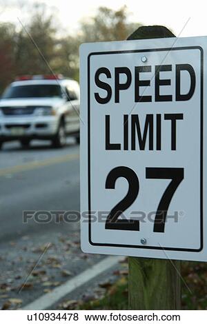Stock Photo -  West Chester, PA, Pennsylvania, Hershey's Mill Adult Community, Speed Limit 27 sign, road signs. Fotosearch