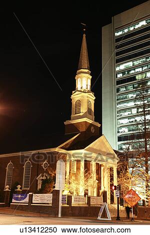 Stock Image -  Wilmington, DE, Delaware, Downtown, church, evening. Fotosearch