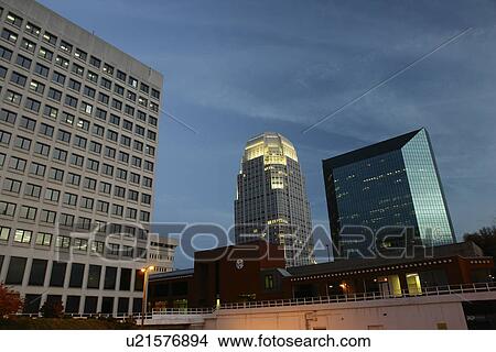 Picture -  Winston-Salem, NC, North Carolina, Downtown, evening. Fotosearch