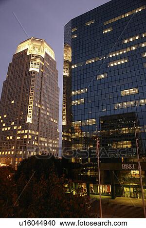 Stock Image -  Winston-Salem, NC, North Carolina, Downtown, evening. Fotosearch