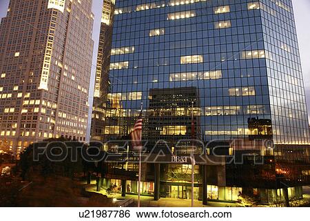 Stock Photograph -  Winston-Salem, NC, North Carolina, Downtown, evening. Fotosearch