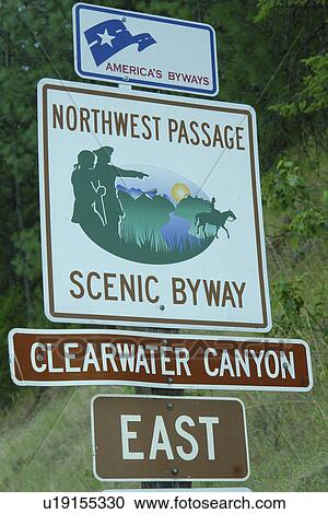 Ahsahka, ID, Idaho, Clearwater River, The Northwest Passage National Scenic Byway, Clearwater Canyon, road sign, Route 12 East View Large Photo Image Stock Image - Ahsahka, ID, Idaho, Clearwater River, The Northwest Passage National Scenic Byway, Clearwater Canyon, road sign, Route 12 East. Fotosearch