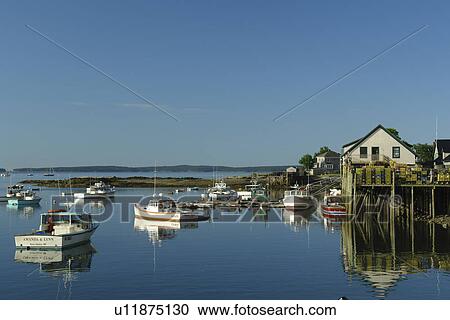Stock Image -  Bass Harbor, ME, Maine, Mt Desert Island, fishing harbor. Fotosearch