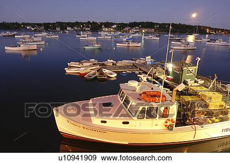 Bass Harbor/Bernard, ME, Maine, Mt Desert Island, fishing harbor, evening, moonrise View Large Photo Image Stock Photo - Bass Harbor/Bernard, ME, Maine, Mt Desert Island, fishing harbor, evening, moonrise. Fotosearch