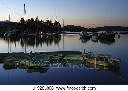 Stock Photo -  Bass Harbor/Bernard, ME, Maine, Mt Desert Island, fishing harbor, evening. Fotosearch