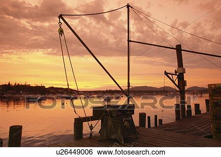 Stock Photograph -  Bernard/Bass Harbor, ME, Maine, fishing harbor, sunset. Fotosearch