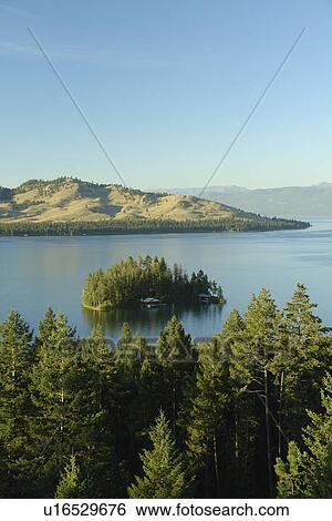 Stock Photograph -  Big Arm, MT, Montana, Flathead Indian Reservation, Mission Valley, Flathead Lake. Fotosearch