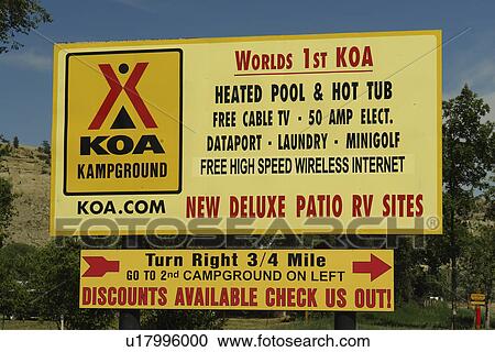 Stock Image -  Billings, MT, Montana, KOA Kampground, Campground of America, entrance sign. Fotosearch