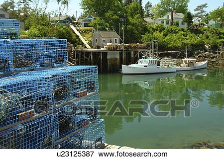 Stock Photo -  Birch Harbor, ME, Maine, Schoodic Peninsula, fishing harbor, lobster traps. Fotosearch