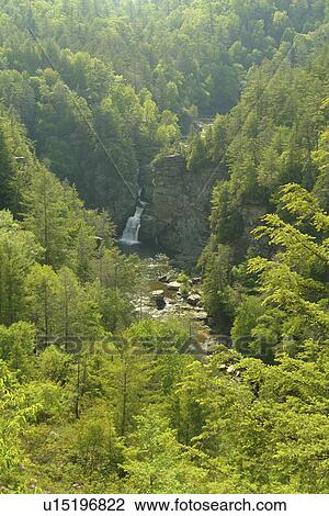 Stock Image -  Blue Ridge Parkway, Boone, NC, North Carolina, Blue Ridge Mountains, Appalachian Mts Linnville Falls. Fotosearch