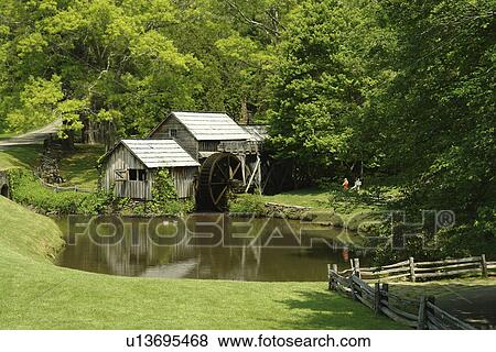Blue Ridge Parkway, VA, Virginia, Blue Ridge Mountains, Appalachian Mts Mabry Mill View Large Photo Image Stock Photo - Blue Ridge Parkway, VA, Virginia, Blue Ridge Mountains, Appalachian Mts Mabry Mill. Fotosearch