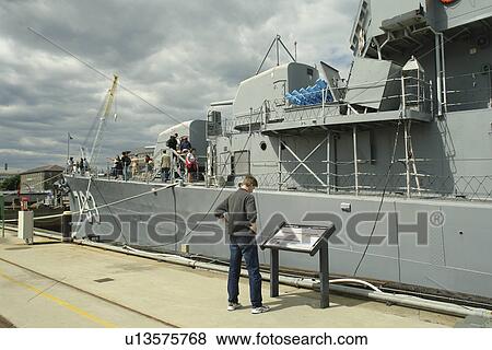 Stock Photo -  Boston, MA, Massachusetts, Charlestown Navy Yard Visitor Center, USS Constitution Museum, USS Cassin Young, warship, destroyer. Fotosearch