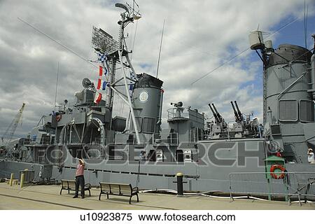 Stock Photography -  Boston, MA, Massachusetts, Charlestown Navy Yard Visitor Center, USS Constitution Museum, USS Cassin Young, warship, destroyer. Fotosearch