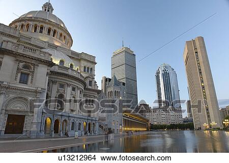 Picture -  Boston, MA, Massachusetts, Downtown, skyline, Prudential Center, The First Church of Christian Scientist. Fotosearch