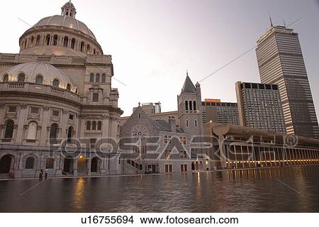 Picture -  Boston, MA, Massachusetts, Downtown, skyline, Prudential Center, The First Church of Christian Scientist. Fotosearch