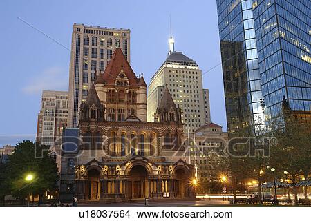 Boston, MA, Massachusetts, Downtown, Trinity Church, skyline, evening View Large Photo Image Picture - Boston, MA, Massachusetts, Downtown, Trinity Church, skyline, evening. Fotosearch