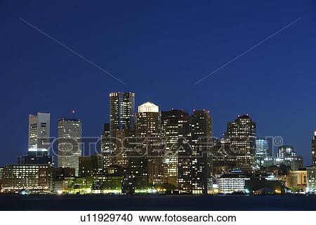 Stock Image -  Boston, MA, Massachusetts, Downtown Skyline, evening. Fotosearch