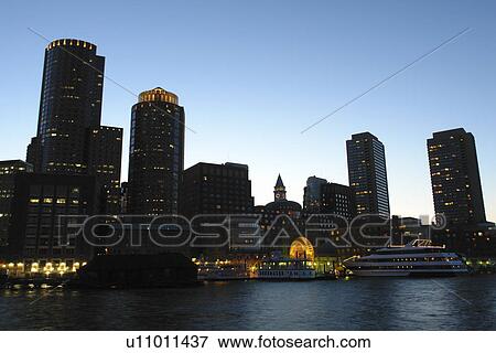 Boston, MA, Massachusetts, Downtown Skyline, evening View Large Photo Image Stock Photo - Boston, MA, Massachusetts, Downtown Skyline, evening. Fotosearch
