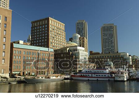 Stock Photo -  Boston, MA, Massachusetts, Downtown, skyline, harbor. Fotosearch