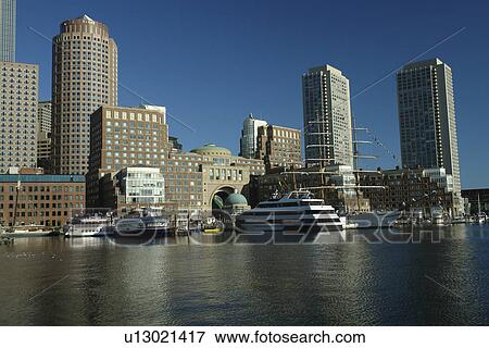 Stock Photo -  Boston, MA, Massachusetts, Downtown, skyline, harbor. Fotosearch