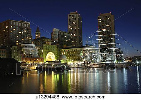 Boston, MA, Massachusetts, Downtown, skyline, evening, harbor View Large Photo Image Stock Photo - Boston, MA, Massachusetts, Downtown, skyline, evening, harbor. Fotosearch