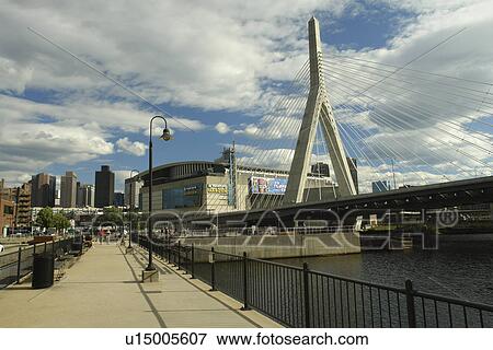 Stock Photo -  Boston, MA, Massachusetts, Downtown, Charles River Bridge, cable-stayed bridge, The Big Dig. Fotosearch