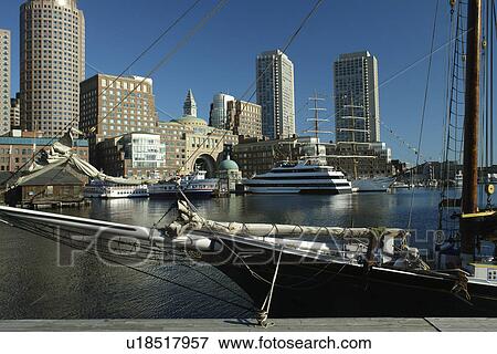 Stock Photo -  Boston, MA, Massachusetts, Downtown, skyline, harbor. Fotosearch