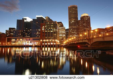 Boston, MA, Massachusetts, Downtown, skyline, Fort Point Channel, evening View Large Photo Image Stock Photo - Boston, MA, Massachusetts, Downtown, skyline, Fort Point Channel, evening. Fotosearch