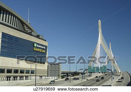 Boston, MA, Massachusetts, Downtown, Charles River Bridge, cable-stayed bridge, The Big Dig, TD Banknorth Garden, Fleet Center View Large Photo Image Stock Photo - Boston, MA, Massachusetts, Downtown, Charles River Bridge, cable-stayed bridge, The Big Dig, TD Banknorth Garden, Fleet Center. Fotosearch