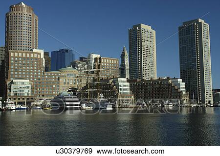 Stock Photo -  Boston, MA, Massachusetts, Downtown, skyline, harbor. Fotosearch