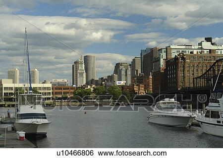 Stock Photograph -  Boston, MA, Massachusetts, Downtown, skyline, Fort Point Channel. Fotosearch