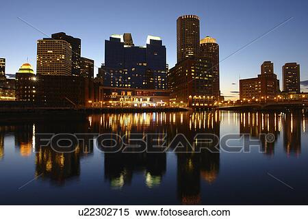 Boston, MA, Massachusetts, Downtown, skyline, Fort Point Channel, evening View Large Photo Image Stock Photography - Boston, MA, Massachusetts, Downtown, skyline, Fort Point Channel, evening. Fotosearch