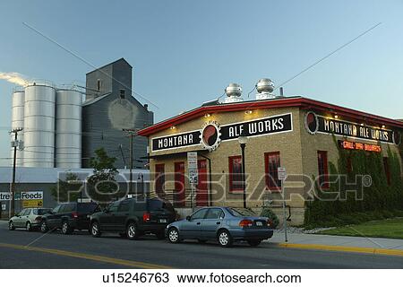 Stock Image -  Bozeman, MT, Montana, Montana Ale Works, brewery, evening. Fotosearch