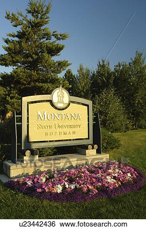 Stock Photograph -  Bozeman, MT, Montana, Montana State University, entrance sign. Fotosearch