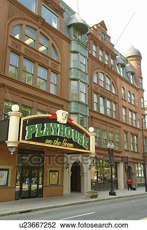 Stock Image -  Bridgeport, CT, Connecticut, Downtown, Playhouse on the Green Theatre. Fotosearch