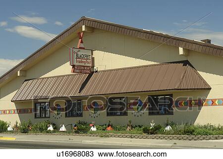 Stock Image -  Browning, MT, Montana, Rocky Mountains, Blackfeet Indian Reservation, Blackfeet Trading Post. Fotosearch