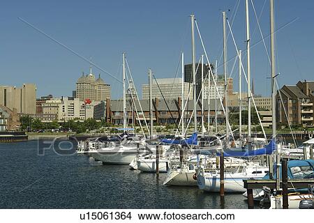 Buffalo, NY, New York, Lake Erie, Erie Basin Marina, downtown skyline View Large Photo Image Picture - Buffalo, NY, New York, Lake Erie, Erie Basin Marina, downtown skyline. Fotosearch