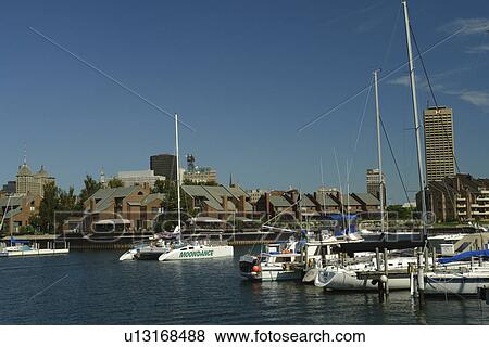 Stock Photo -  Buffalo, NY, New York, Lake Erie, Erie Basin Marina, downtown skyline. Fotosearch